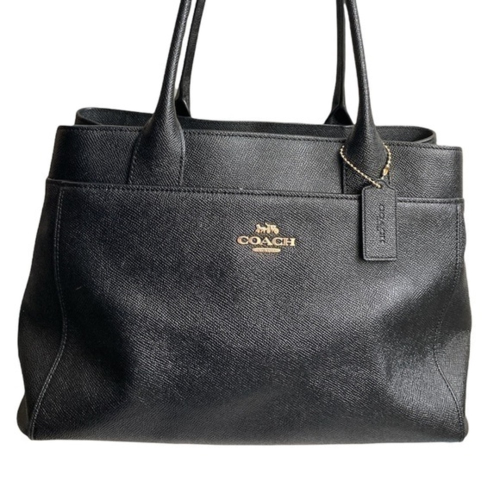 Coach black grained leather tote bag